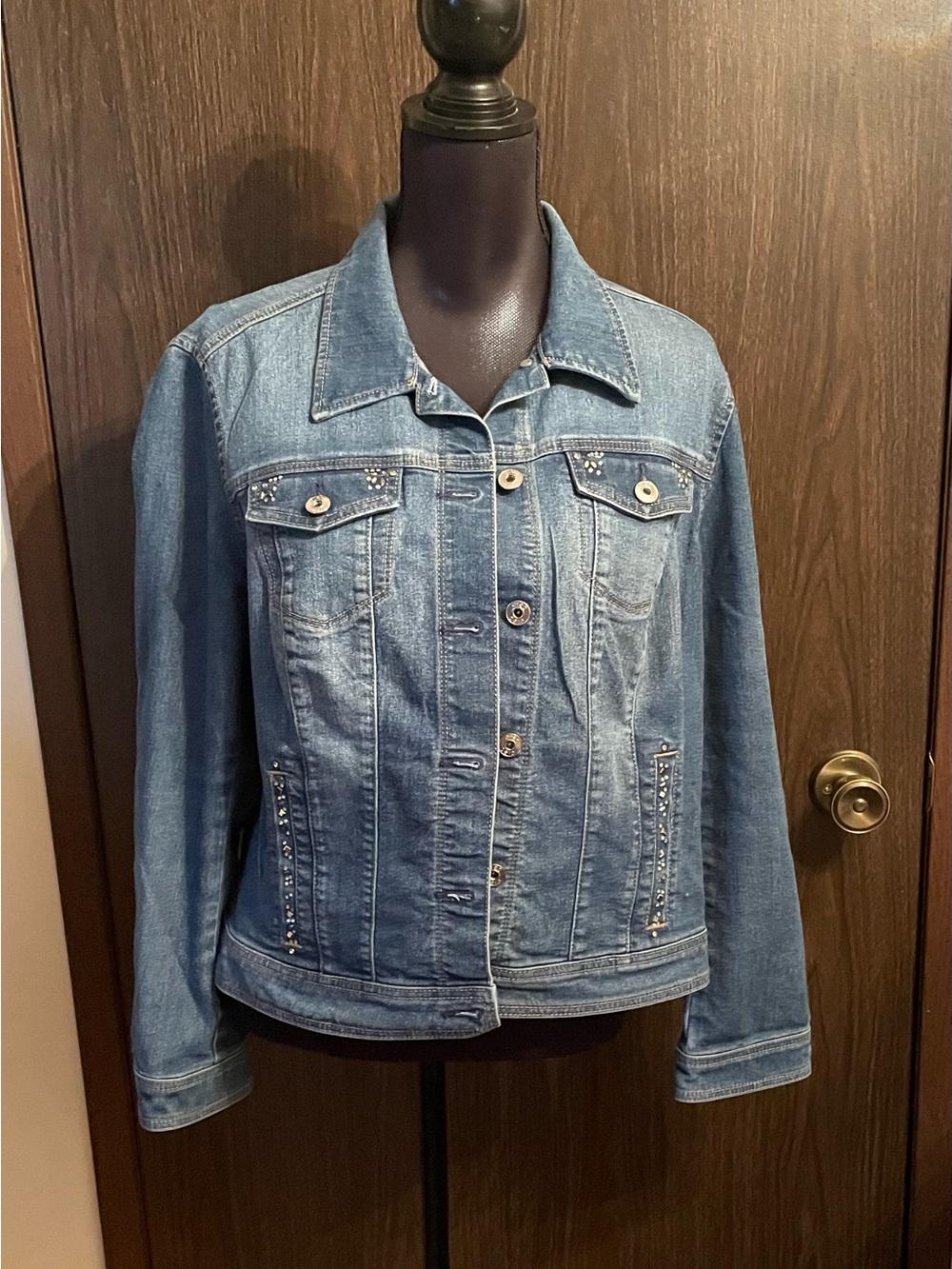 cleo Blue Denim Jean Jacket with Stud Trim
